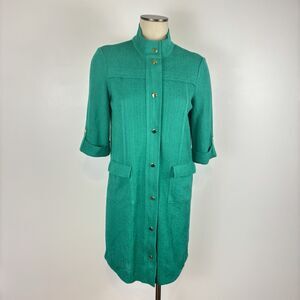 Misook Womens S Heritage Jade Green Stand-Collar Jacket w/ Gold Snaps & Zipper